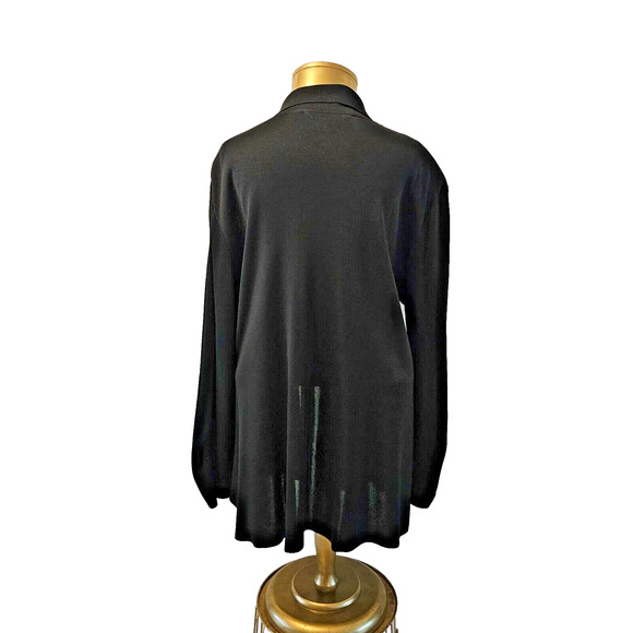 Vintage Exclusively Misook Black Cardigan Open‎ Front Sweater Thin Tight Knit LG - Picture 3 of 7